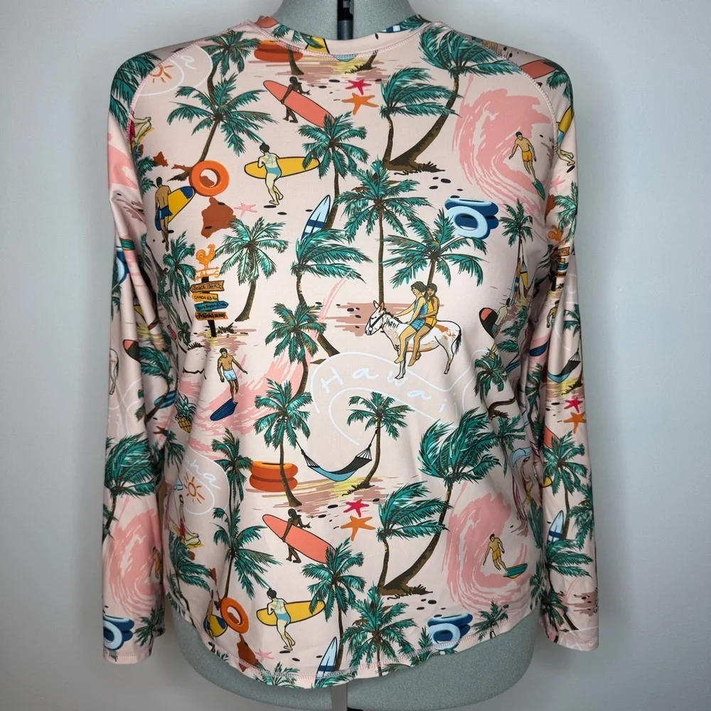 Tropical Beach Print Long Sleeve Rash Gaurd